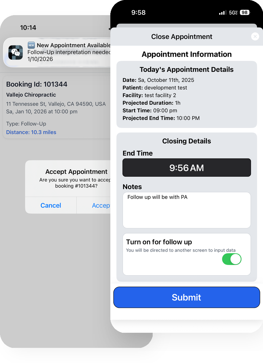 InterpreFi push notifications and close out screen